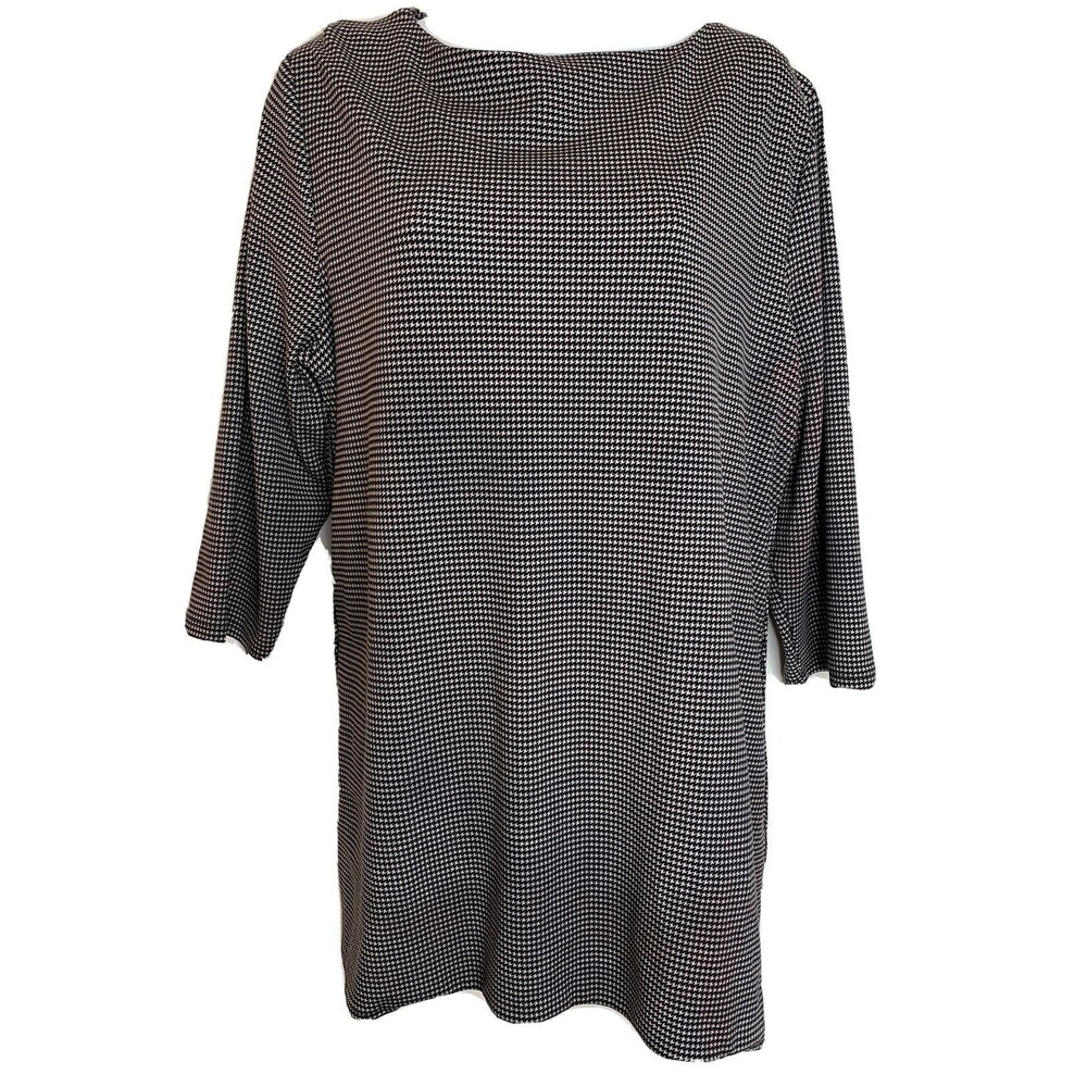 Chicos Houndstooth 3/4 sleeve Tee Blouse Shirt Womens 2 US L (09)